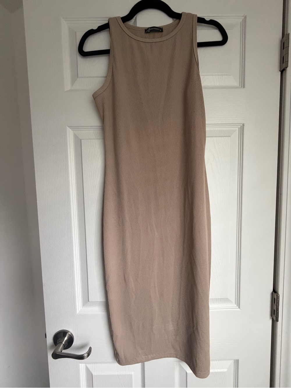 Ribbed Sleeveless Midi Dress in Beige